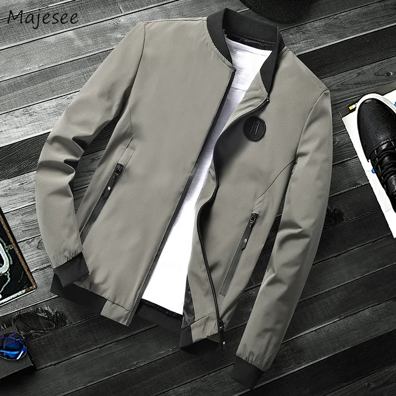 Куртка мужская с воротником-стойкой однотонная модная универсальная