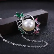 Ladies Fashion Round Imitation Pearl Lotus Shape Pendent Necklace Birthday Gift Jewelry Engagement Wedding Party Accessories