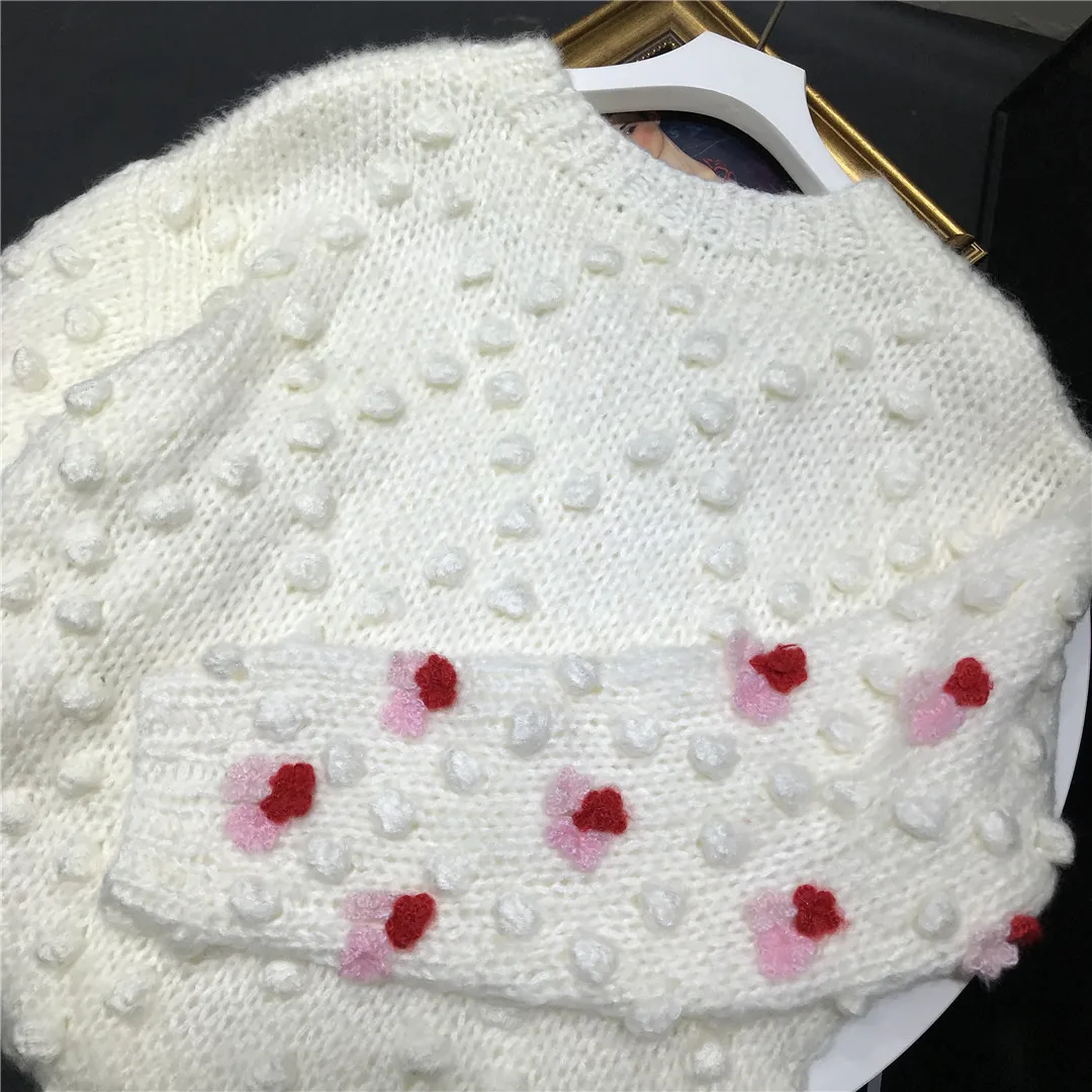 2020 New Fall Winter Loose Sweater Women O-Neck Handmade Woolen Ball Flowers Long Sleeve Casual Pullovers Knitwear Jumper Female | Женская