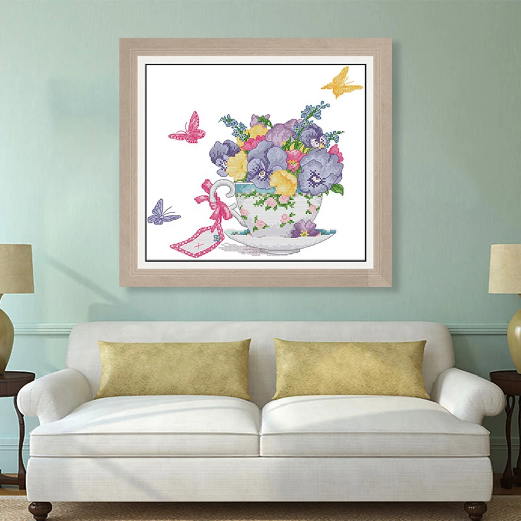 

DIY Cross Stitch Kits Handmade Needlework Embroidery Kits Flower Butterflies