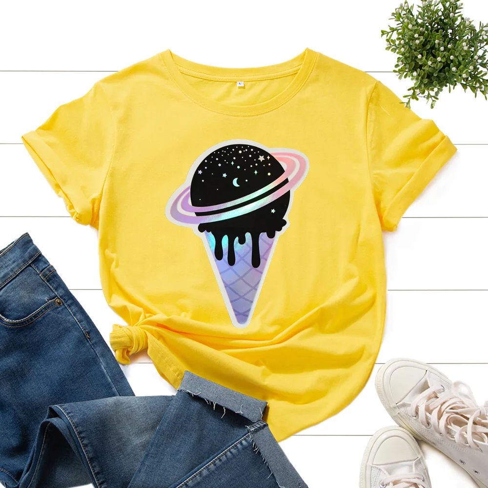 

Cotton T-Shirts for Women Graphic Tees Printed Shirt Short Sleeve Summer Tops Casual Clothes Ice Cream Planet Galaxy Stars Moon