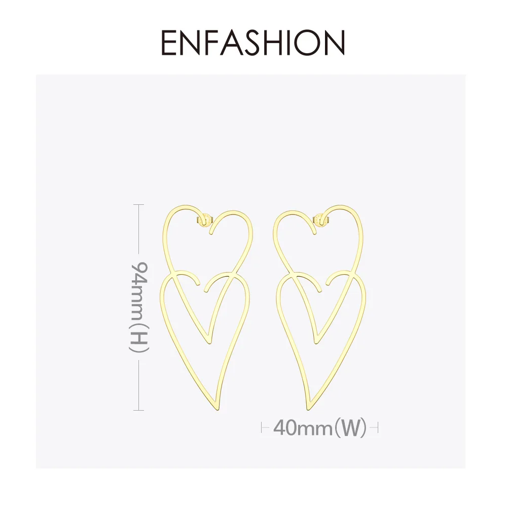 ENFASHION геометрические висячие серьги с большим сердцем для женщин из нержавеющей стали золотого цвета длинные висячие серьги Модные ювелирные изделия E191107