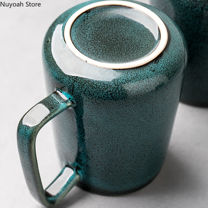 Большая керамическая кружка в стиле ретро зеленая для дома с большим животом