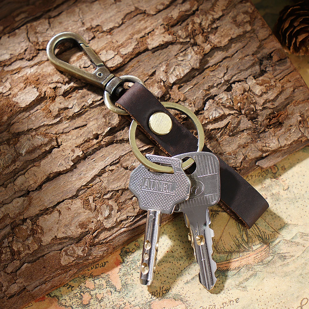

Genuine Leather Retro Handmade Purse Keychain Car Key Ring Holder Wallet Arts and Crafts for Men New Fashion Small Gift