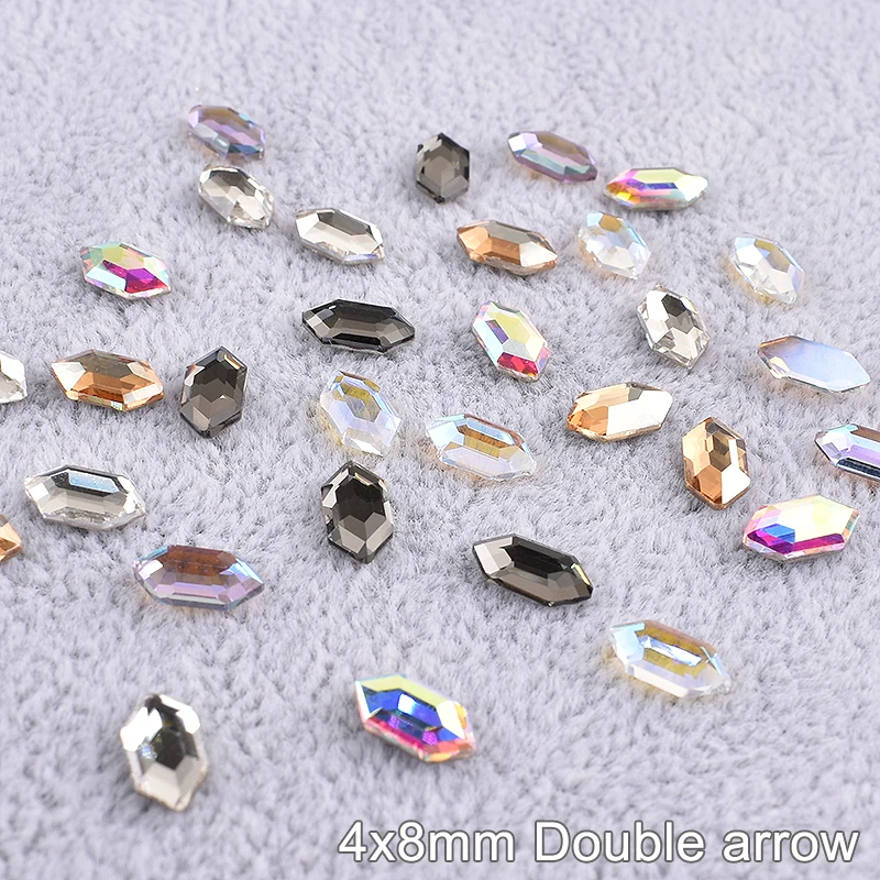 

4x8 мм Шестигранная двойная стрела плоская задняя Стразы для дизайна ногтей многогранные высококачественные хрустальные стеклянные 3D украшения для ногтей своими руками