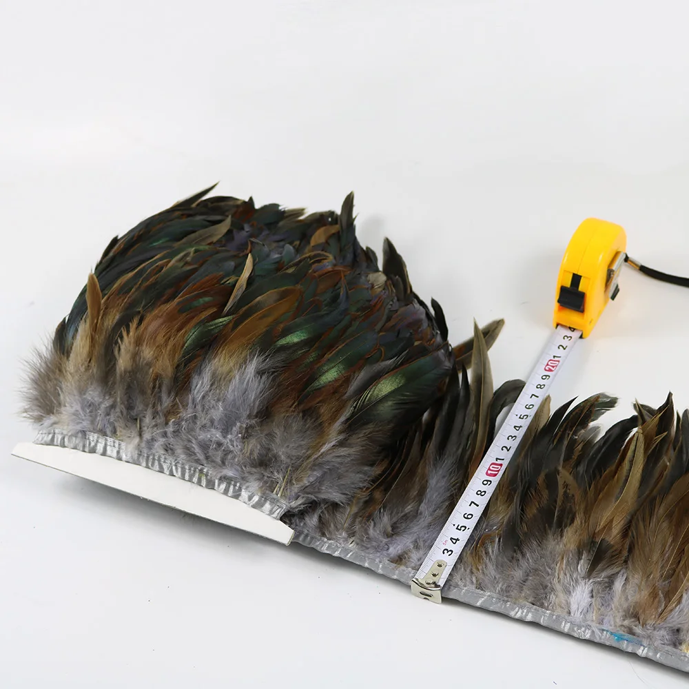 

Natural Rooste Feather Fringe Trims Dyed Black Pheasant Plumes Ribbon for Craft Wedding Skirt Sewing 15-20 CM Wholesale 1 Meters