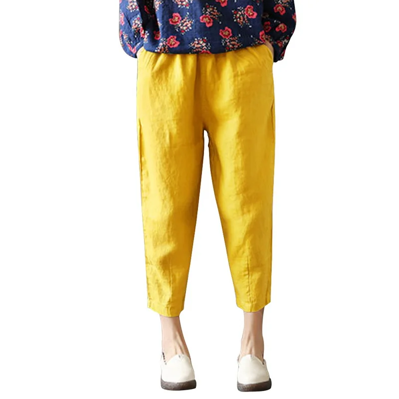yellow-style 2 Laamei, Женские повседневные шаровары, свободные брюки, женские эластичные повседневные штаны с высокой талией, офисные штаны, женские штаны, тонкие летние - Цвет: yellow-style 2