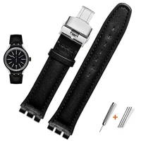 concave convex leather watch strap for swatch swatch yis415 414 yrs ycs17 19mm men and women couple butterfly clasp