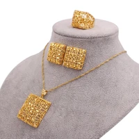 24k gold plated dubai jewelry sets women african party wedding gifts necklace and earrings ring sets 45cm pendant gifts