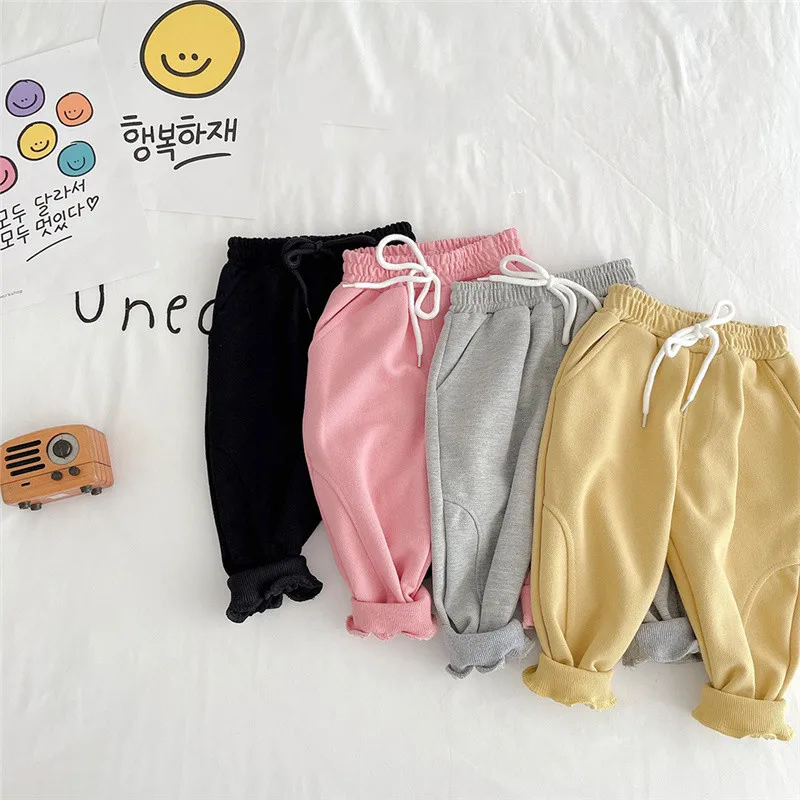 

Весенне-осенние повседневные спортивные брюки для девочек 2021 мягкие однотонные хлопковые свободные спортивные брюки в Корейском стиле
