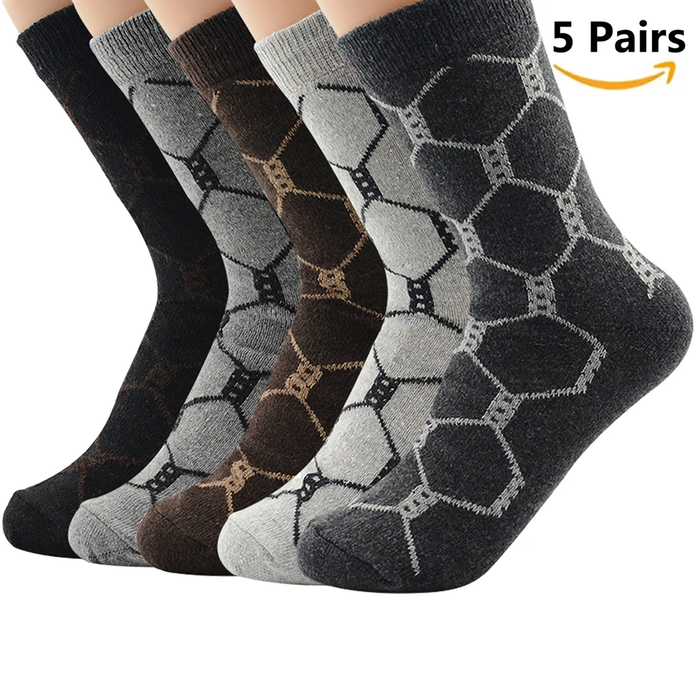 5 Pairs G Мужские носки, шерсть, хлопок, повседневные, высокое качество, бриллиантовый узор, мужские носки, зимние, толстые, теплые, 5 пар, счастливые, дышащие мужские носки - Цвет: 5 Pairs G