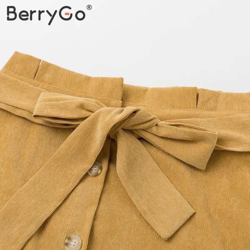 Женская Вельветовая юбка-трапеция BerryGo винтажная Юбка-миди с поясом и высокой