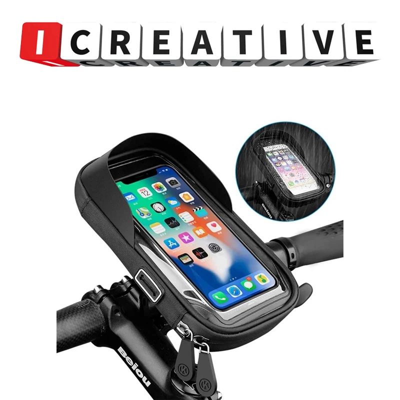 

ICREATIVE Waterproof Bicycle Phone Holder Stand Motorcycle Handlebar Mount Phone Case Universal Bike Scooter Cell Phone Bracket