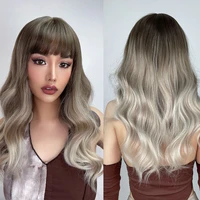 henry margu ombre brown blonde synthetic wigs with bangs long wavy natural hair wigs for black women heat resistant cosplay wig
