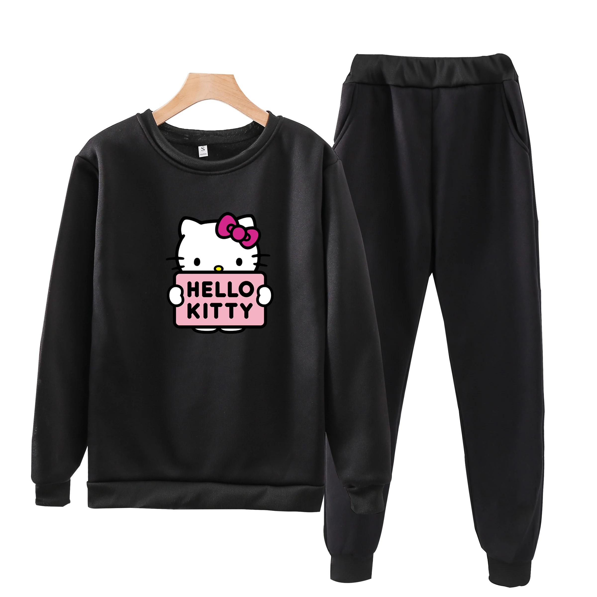 P106 осенний спортивный костюм hello-kitty, толстовки с длинными рукавами, комплект из 2 предметов, повседневный спортивный костюм, женский спортивный костюм