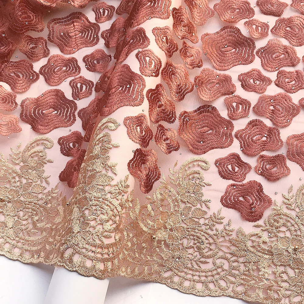 Коричневая нигерийская кружевная ткань Высококачественная французская