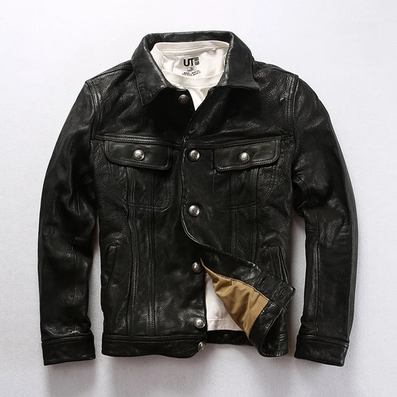 

Повседневная приталенная Классическая модная верхняя одежда, деловой Мужской винтажный жакет для работы, жакет из натуральной воловьей ко...