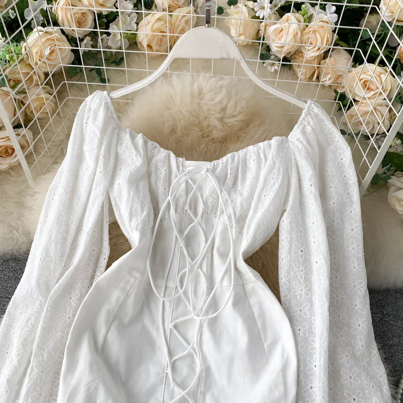 Новое Белое осеннее мини-платье для девочек женское модное однотонное