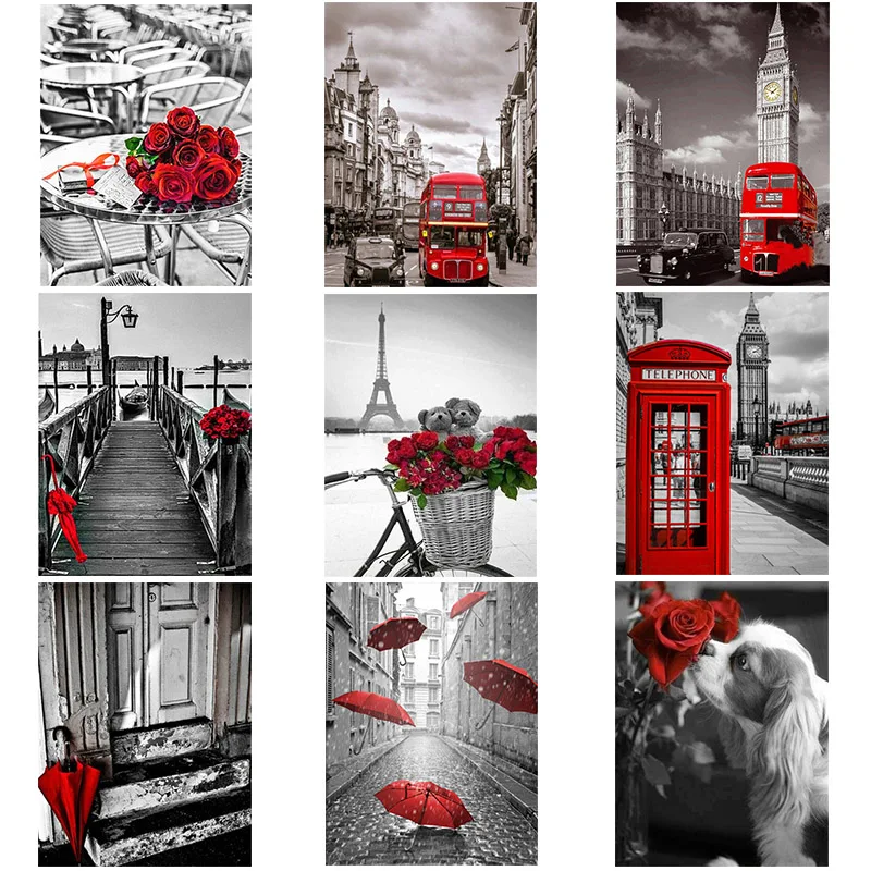 

5D DIY Diamond Painting Cross Stitch Red Scenery Embroidery Mosaic Handmade Full Square Round Drill Room Wall Decor Craft Gift