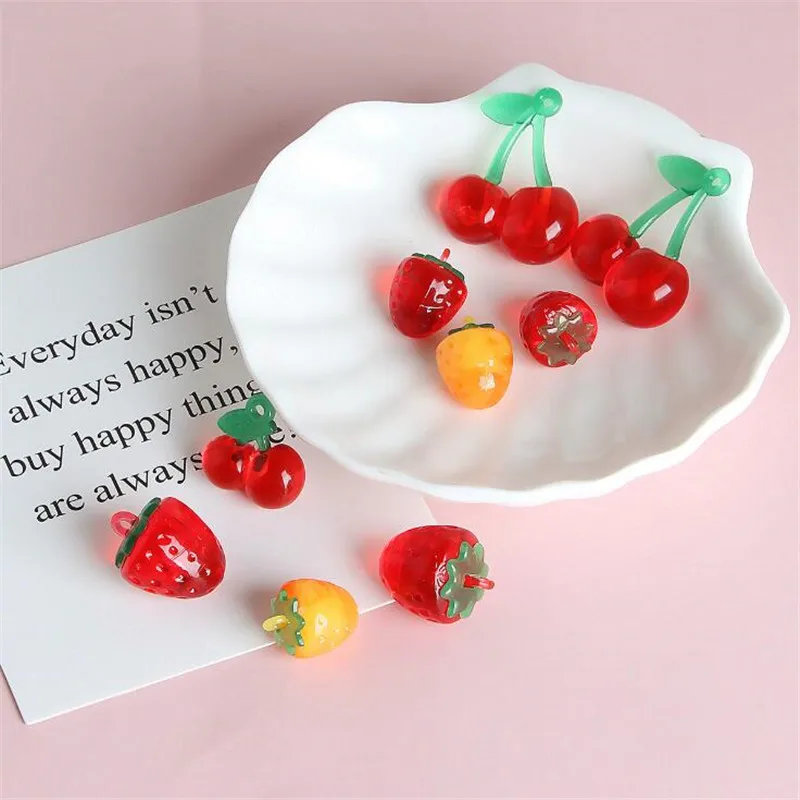 

20pcs Cute Fruit Strawberry Cherry Acrylic Pendant DIY Hand-made Jewelry Earrings Bracelet Necklace Accessories