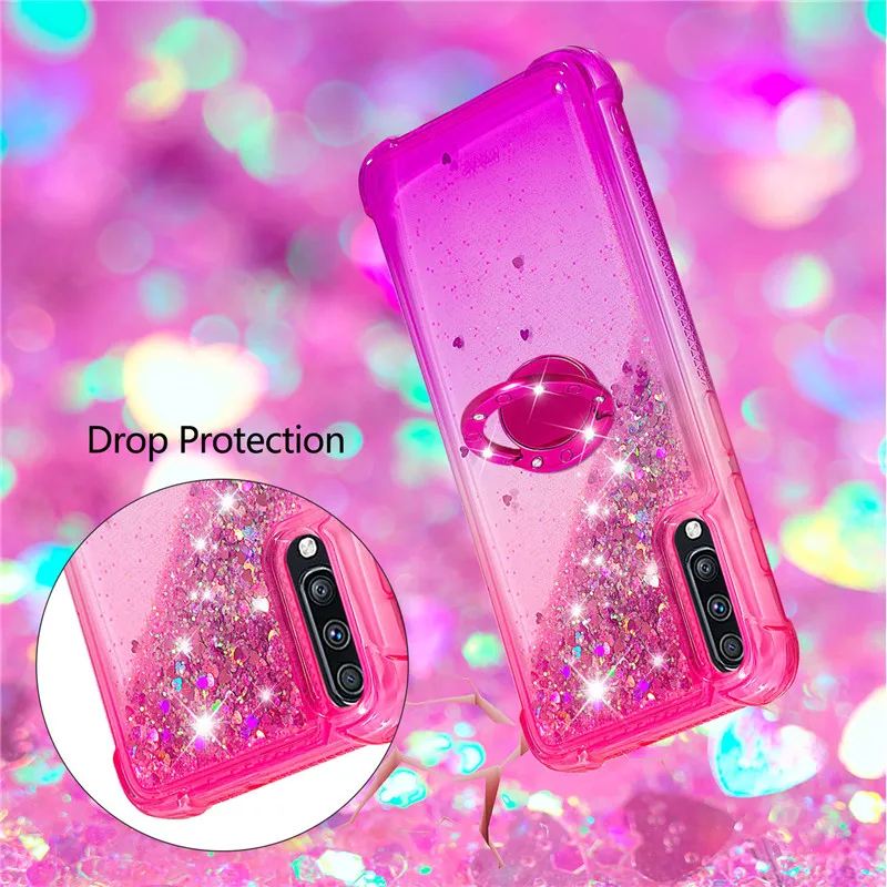 Чехол-накладка для Samsung Galaxy A40 A50 A70 A7 2019 с блестками поворотным кронштейном