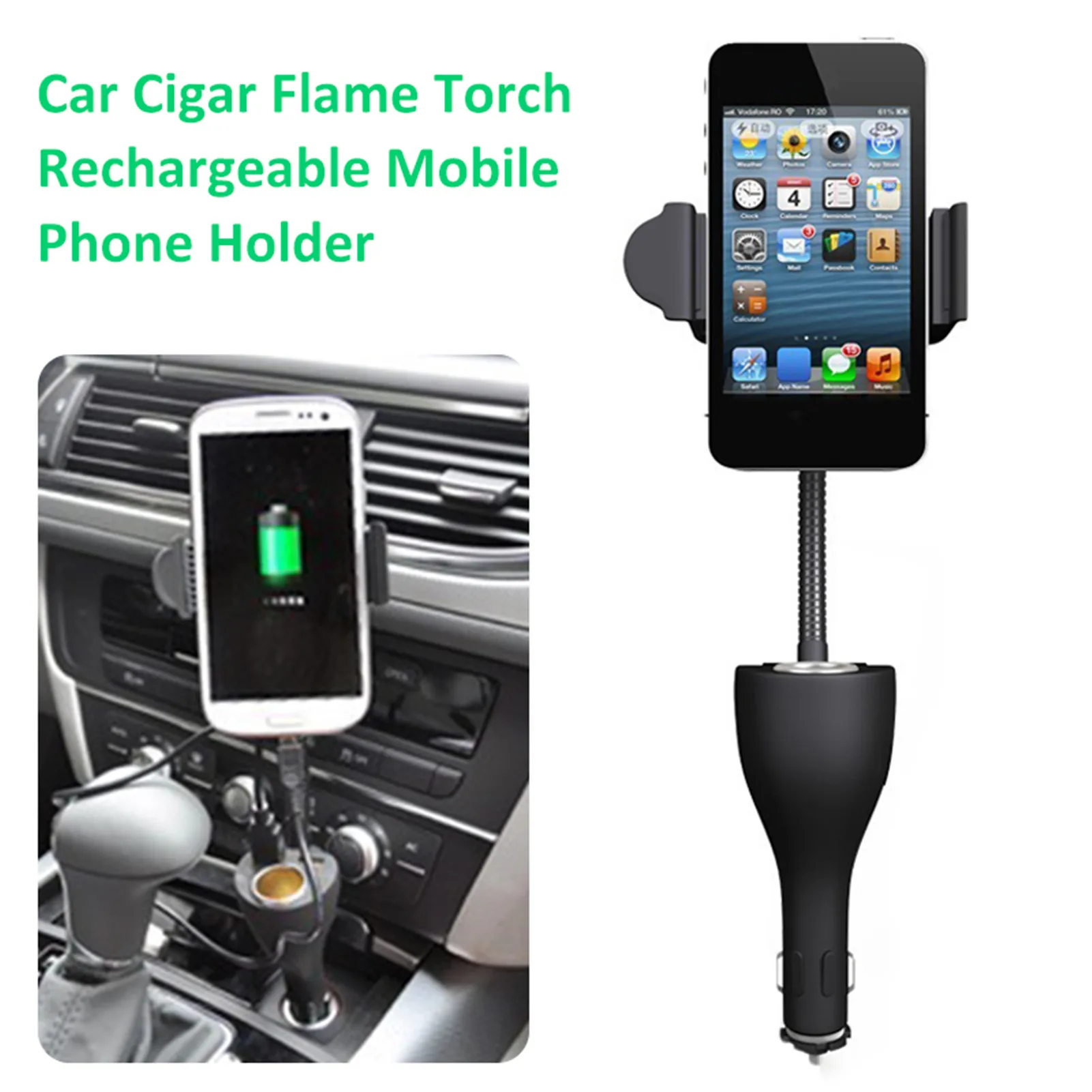 

3 in 1 Car Phone Holder 2 Ports USB Charger Adapter Car Cigarette Lighter Universal Adjustable Phone Stand For iPhone 12 Pro Max