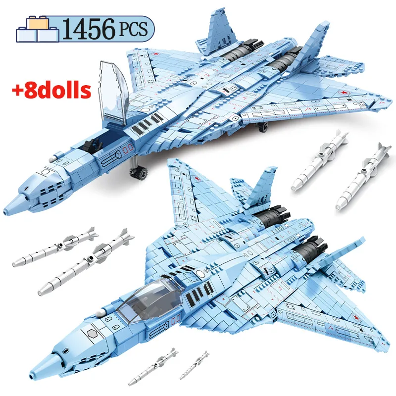 

City Military WW2 Technical Heavy Fighter SU-57 Airplane Model Building Blocks Army Weapon Aircraft Bricks Toys for Boys Gifts