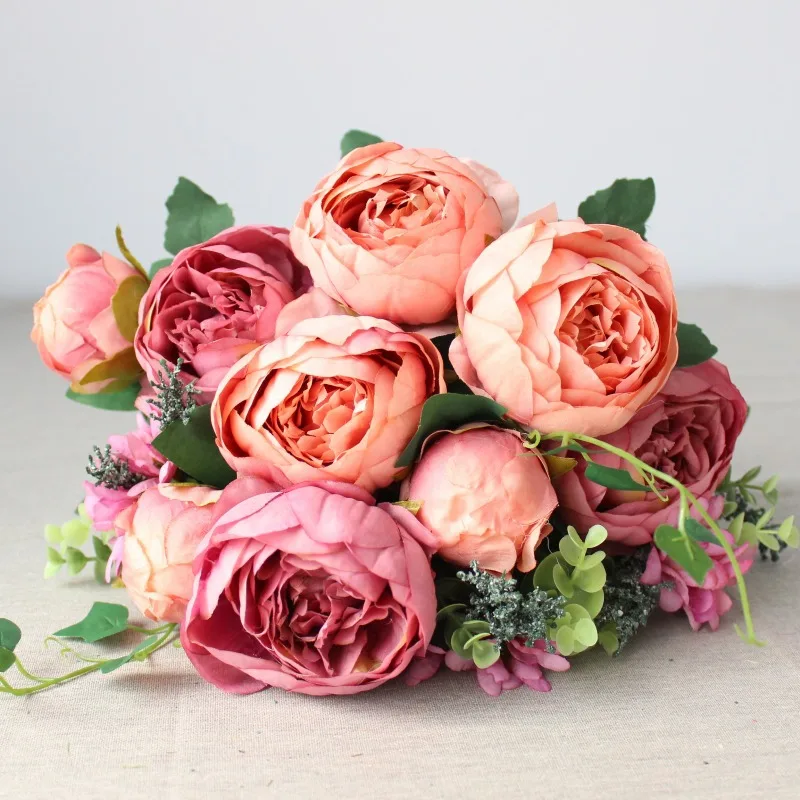 

New style artificial Peony flowers bouquet wholesale high quality 12 heads silk flowers bouquet for wedding home decoration