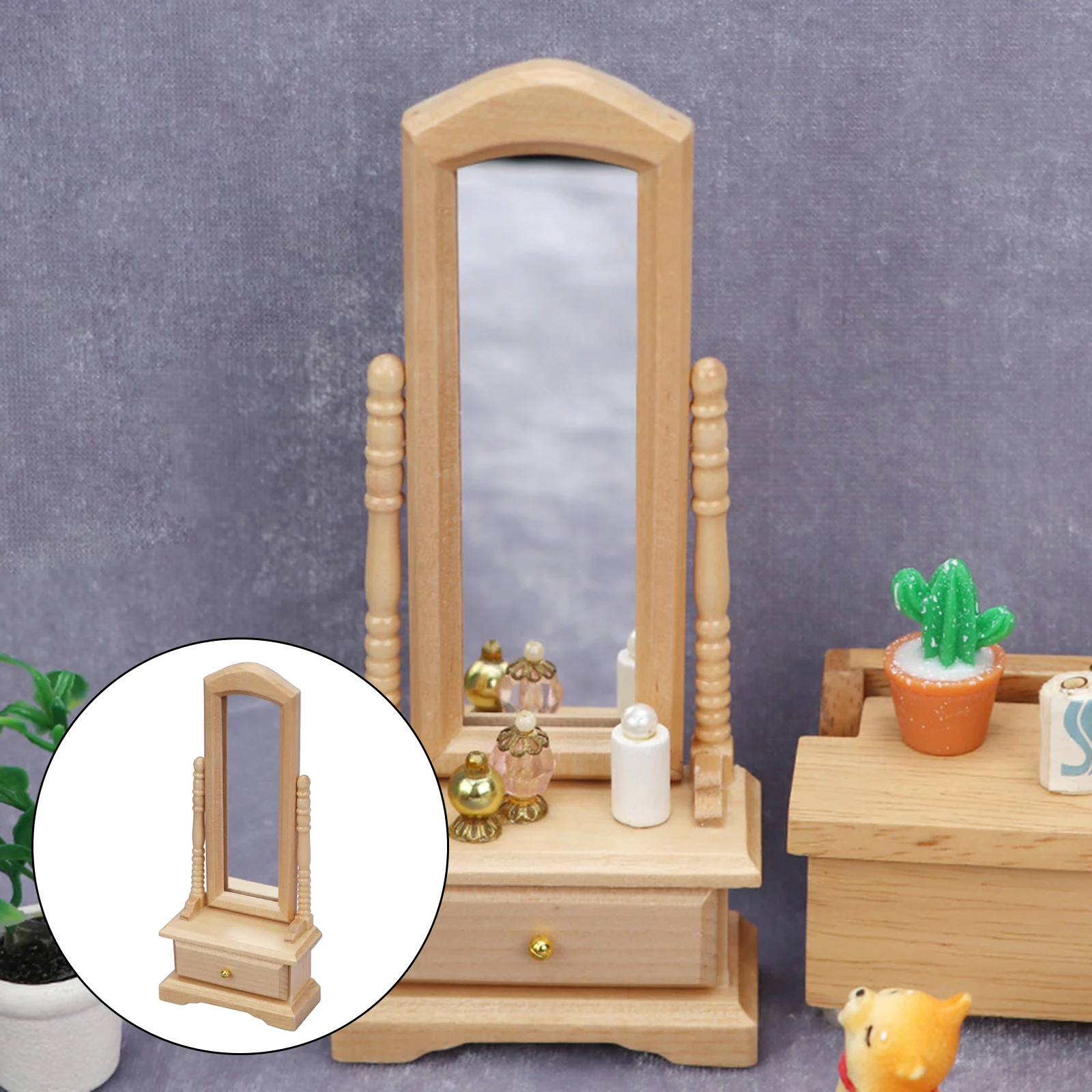 1:12 Dollhouse Wooden Antique Make Up Mirror Bathroom Life Scenes Toys | Furniture