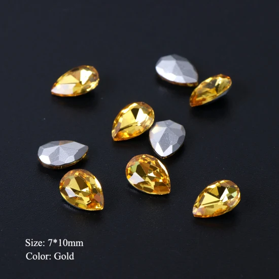 Gold 7x10mm 10 шт. Кристаллы Стразы для ногтей Блеск капли воды украшения для ногтей 3D стеклянный камень драгоценный камень плоская задняя сторона поддельные ювелирные изделия с алмазами TR896 - Цвет: Gold 7x10mm
