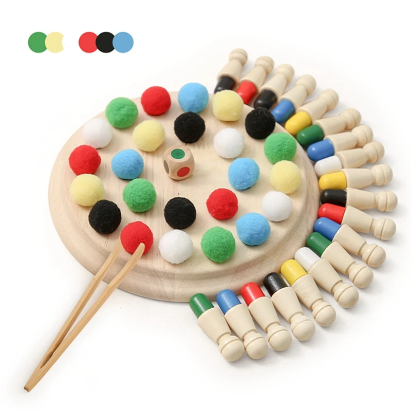 

Bopoobo Wooden Chess Game Color Wool Ball Beads Toys Intelligence Children Party Board Baby Educational Montessori Learn Toy