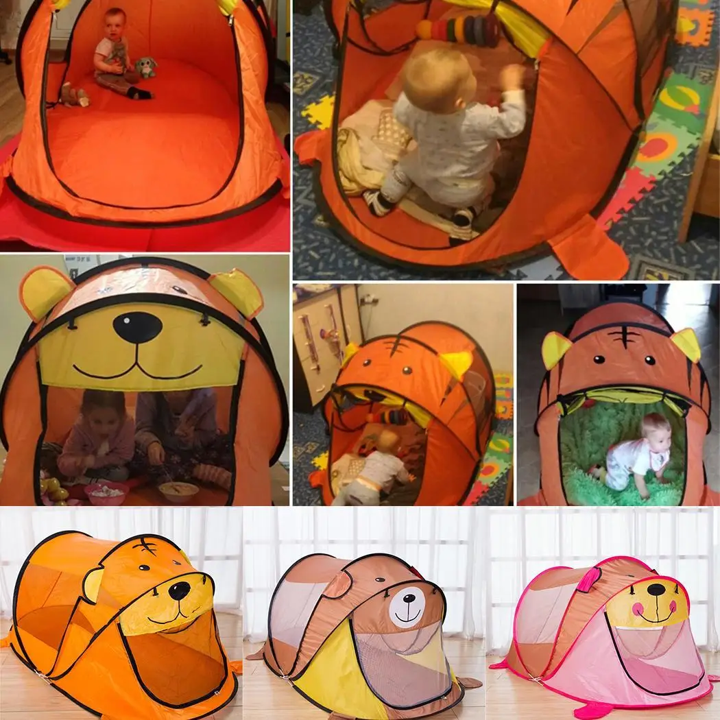 Детская игровая палатка с милым мультяшным рисунком розовая серая оранжевая