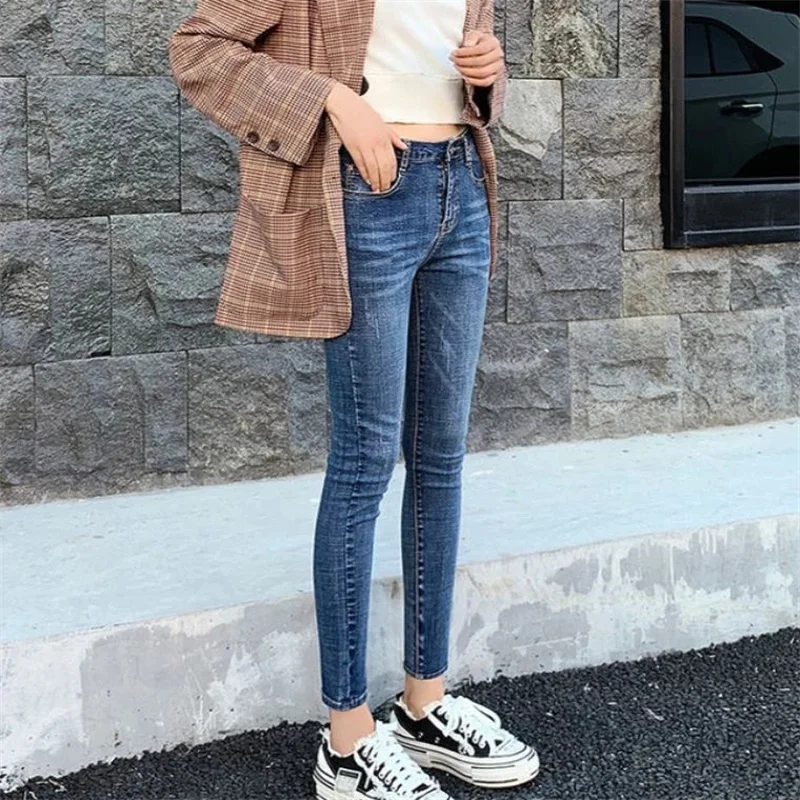 

High Waist Velvet Thick Jeans Female Winter 2021 Skinny Stretch womens Warm Jeans womanPants Mom Black Denim Trousers plus size