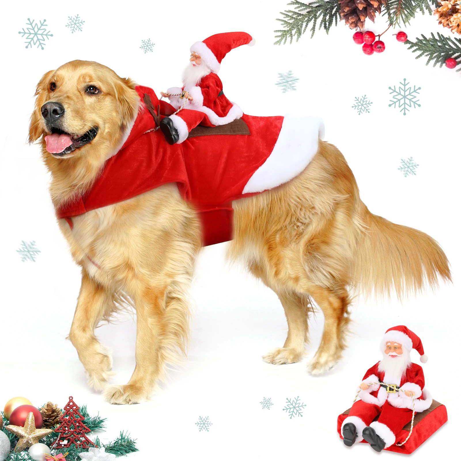 

Dog Christmas Costume Riding on Dog Apparel Party Dressing Up Clothing for Christmas Riding Outfit for Dogs Hoodie Coat Clothes