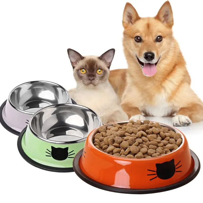 

Thick Non-slip Dog Food Bowl Foods Utensils Single Stainless Steel Pet Bowls