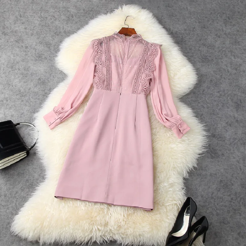 

High 2021 quality NEW spring women Mini sexy shirt dress Long sleeve Clothing Lace party Dress Work Fishtail office work dresses