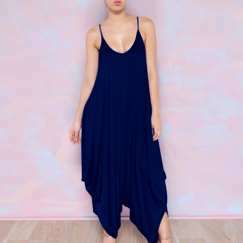 Женский Летний комбинезон шаровары с V образным вырезом и открытой