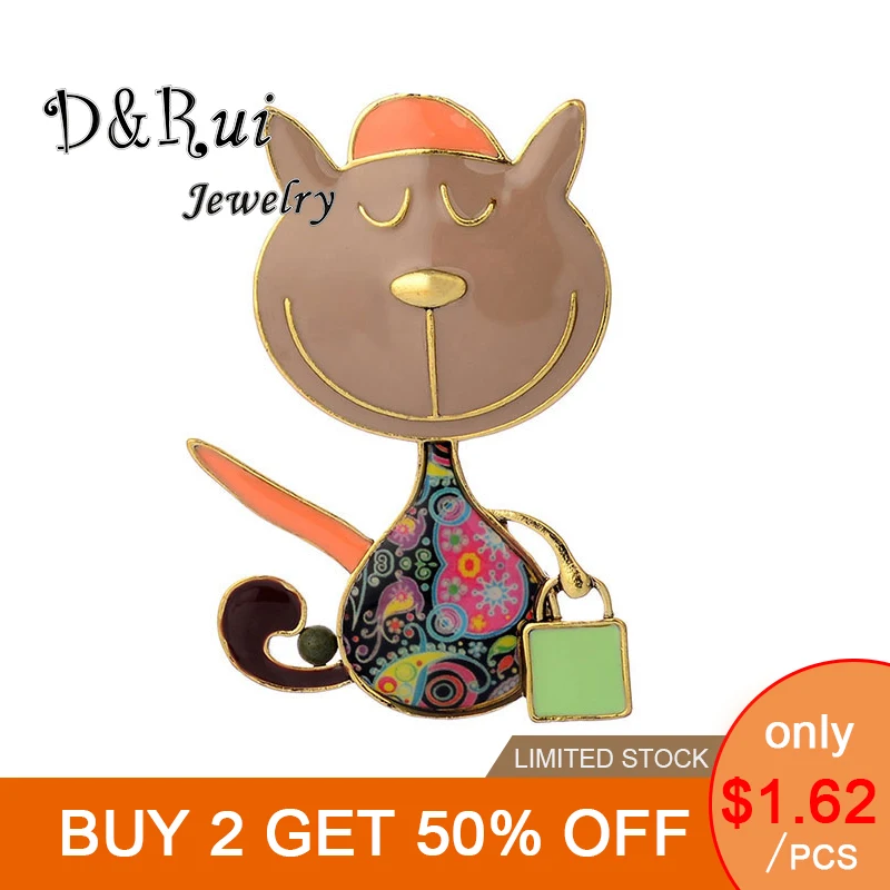 Популярная брошь в виде кошки и сумочки из цинкового сплава милая эмалированная