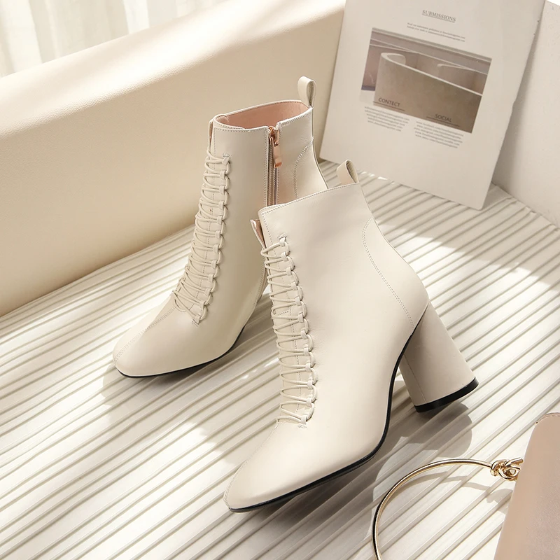 Ботильоны женские из натуральной кожи ботинки челси обувь на высоком каблуке