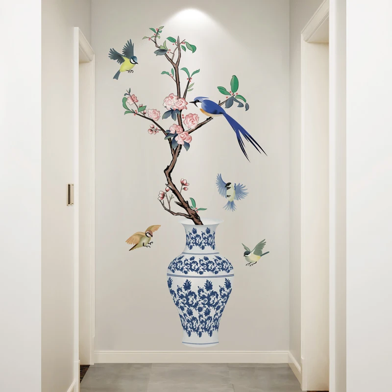 

[SHIJUEHEZI] Birds Wall Stickers DIY Flowers Bottle Wall Decals for Living Room Kids Bedroom Office Zoo Kitchen Home Decoration