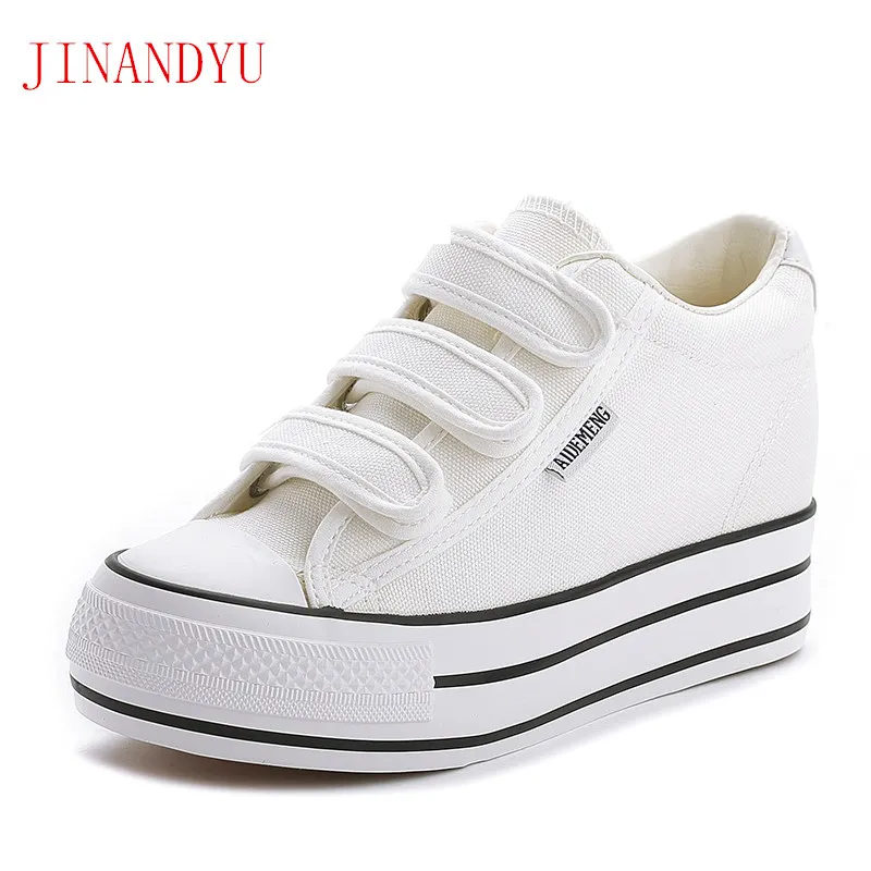 

White Wedges Canvas Shoes Woman Vulcanized Shoes Women Sneakers Height Increased 6CM Casual Platform Shoes Zapatillas Mujer