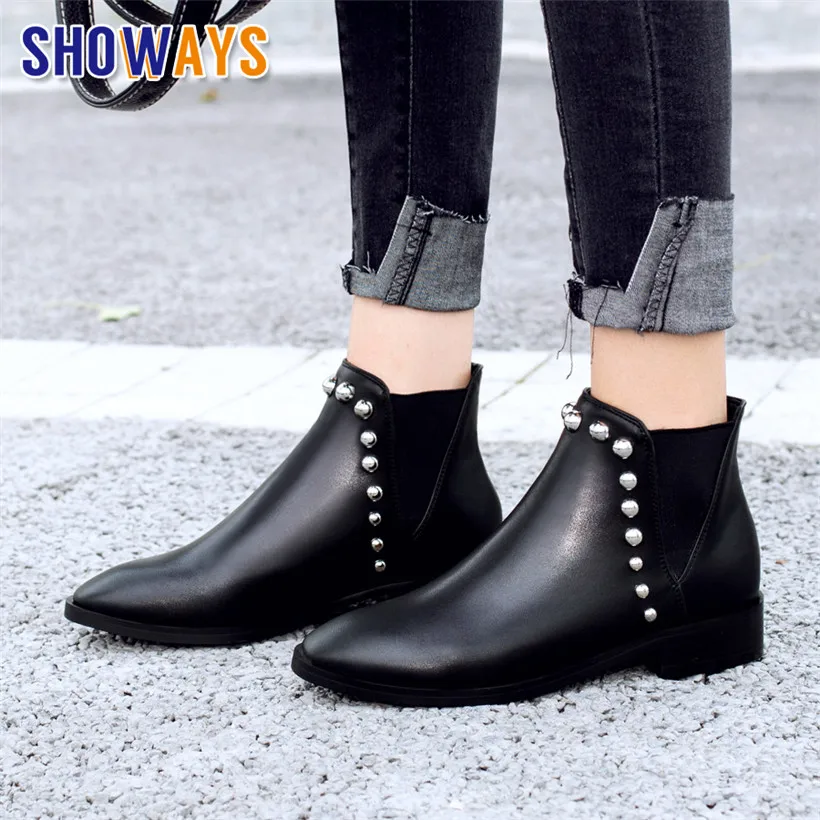 Женские ботинки челси из ПУ кожи на низком каблуке с круглым носком|Женские