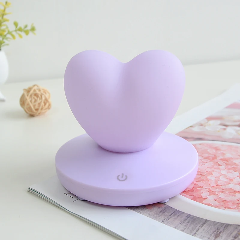 

New Sweet Eye Protective Bedroom LED Present Lamp USB Rechargeable Desk Table Light Heart Shape Pink White Purple for Children
