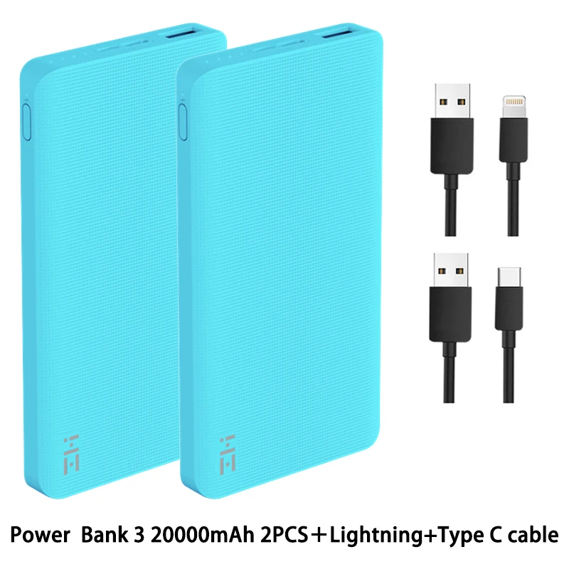 ZMI power Bank 10000 мАч Внешний аккумулятор Портативная зарядка Быстрая зарядка 2,0 Двусторонняя Быстрая зарядка для iPhone - Цвет: Blue 2pcs