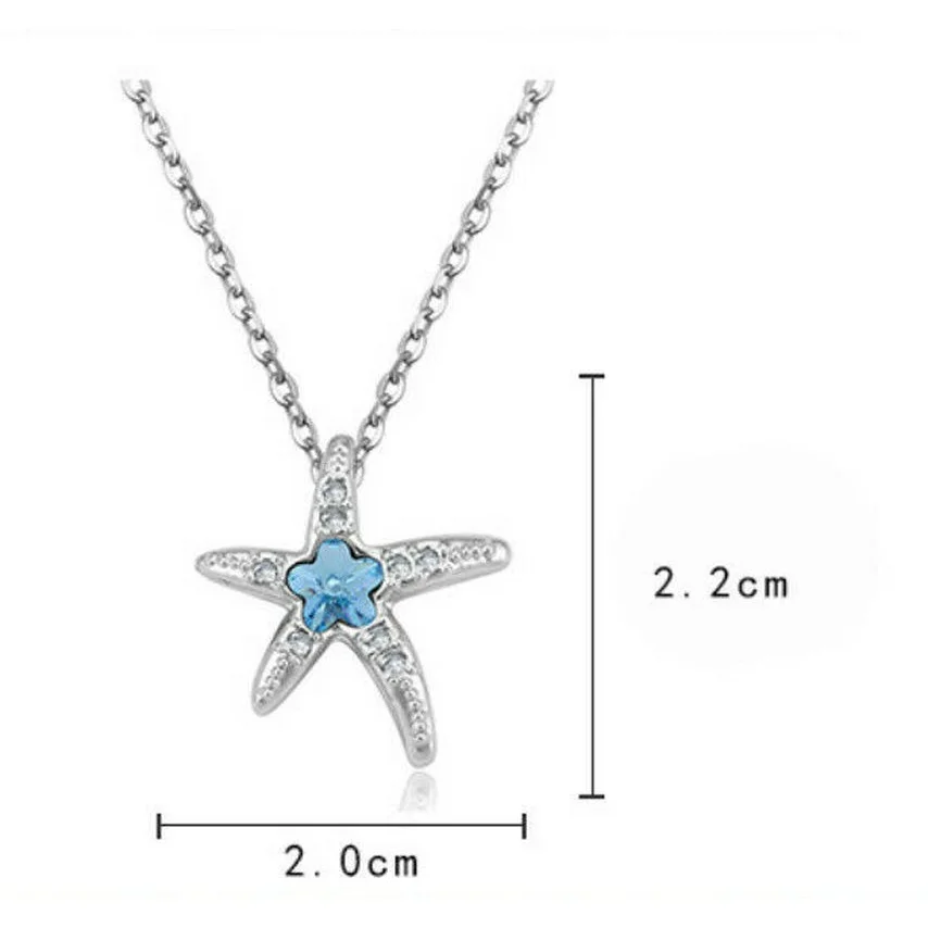 

Womens Fashion Silver Blue Crystal Starfish Pendant Chain Charm Necklace Jewelry