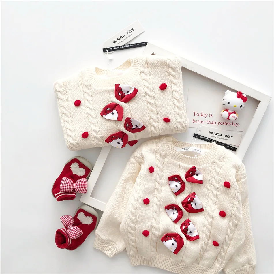 

Осенне-зимняя одежда Tonytaobaby, новинка, детская одежда для девочек, Однотонный свитер с мультяшным рисунком, хлопковый бархатный свитер для де...