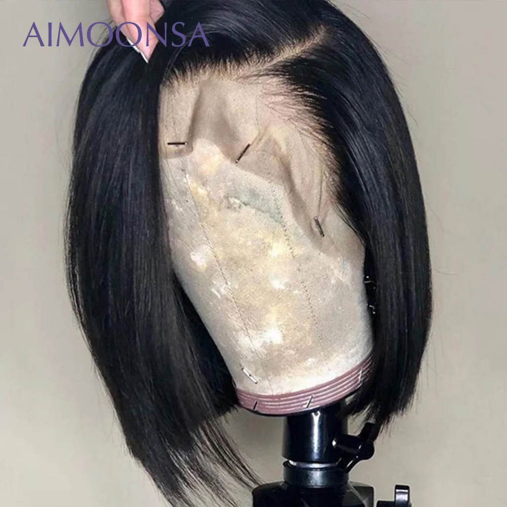 Прозрачный кружевной передний парик волос прямые волосы боб 13 × 6 фронта шнурка