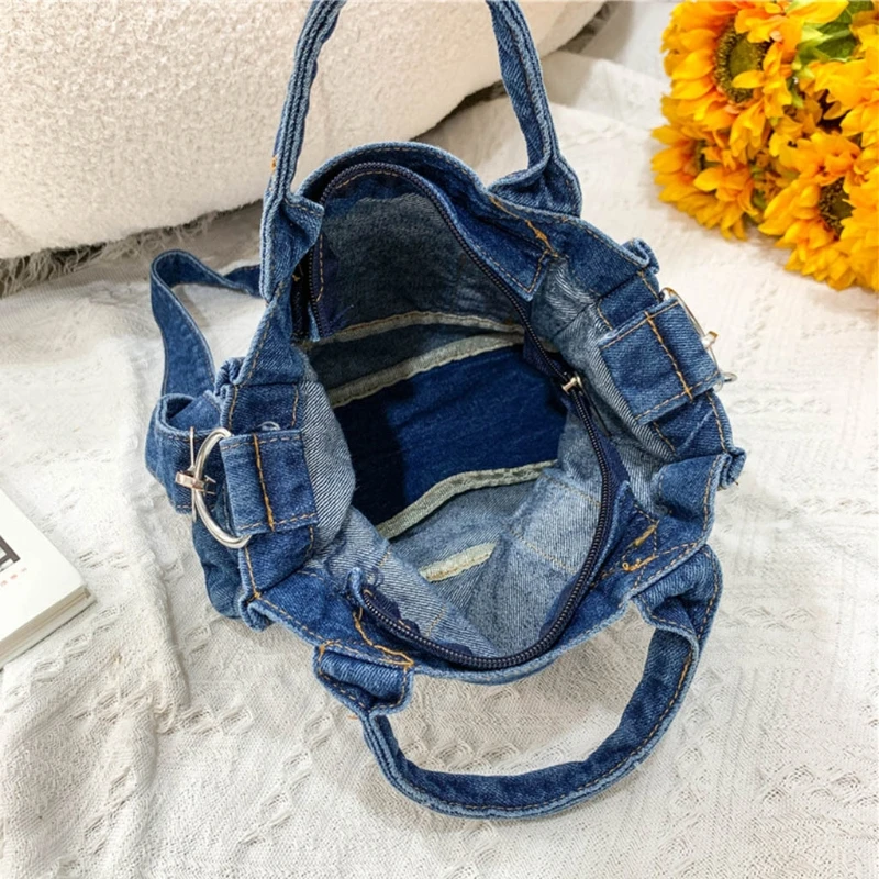 Retro Travel Denim Shoulder Bag Women Small Lightweight Handbag Lady Vinatge Portable Zipper Closure Crossbody Shopping Tote | Багаж и