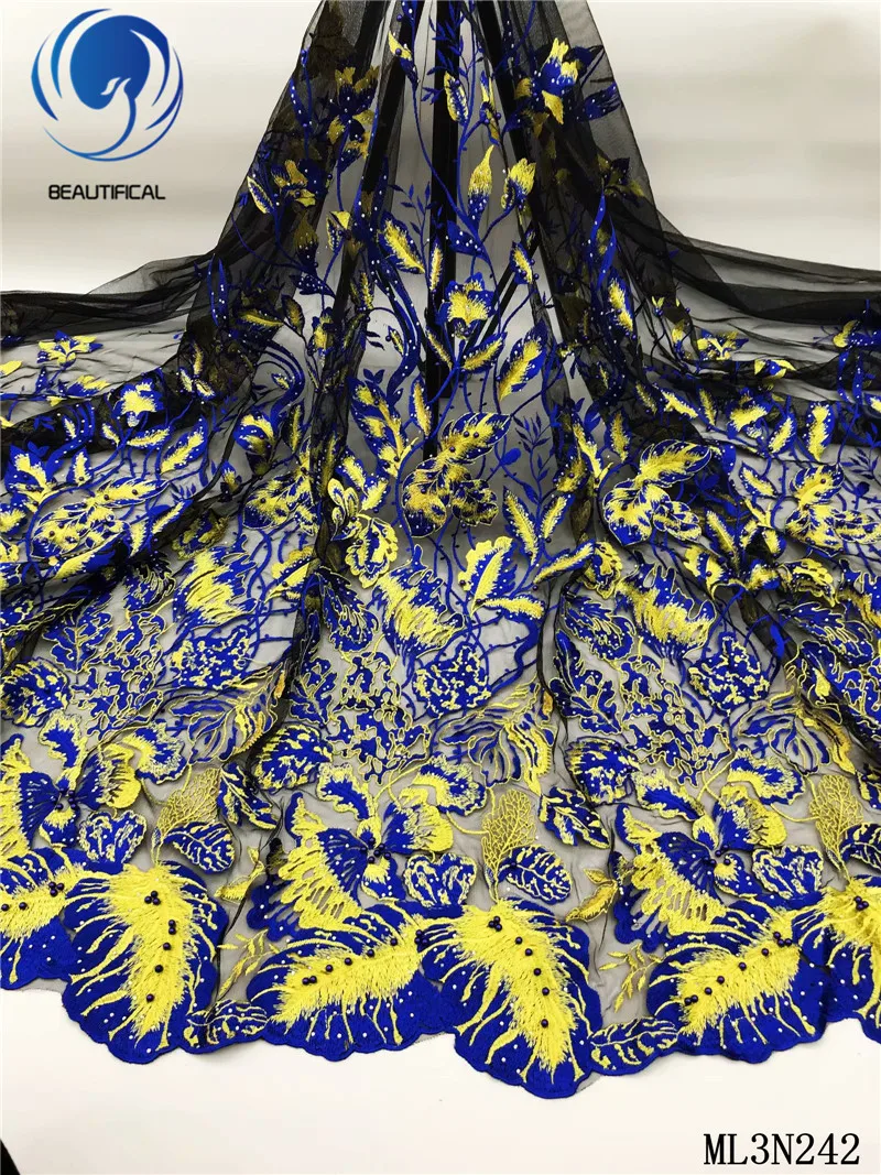 Красивая кружевная ткань с африканскими бусинами высокое качество камни тюль