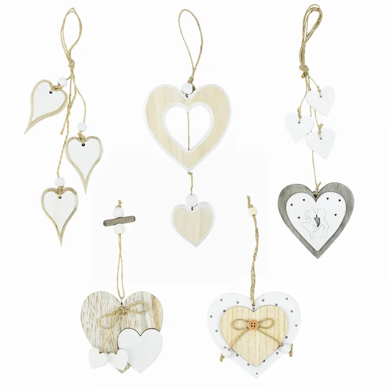 

1Pc Wooden Heart Pendant Vintage Creative Wood Heart Design Hanging Decoration Wedding Party Decor Valentine's Day Gift Supplies